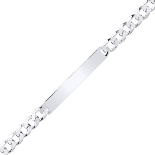 Mens Silver  Traditional Flat Curb Chain ID Bracelet 21.5cm - ID33