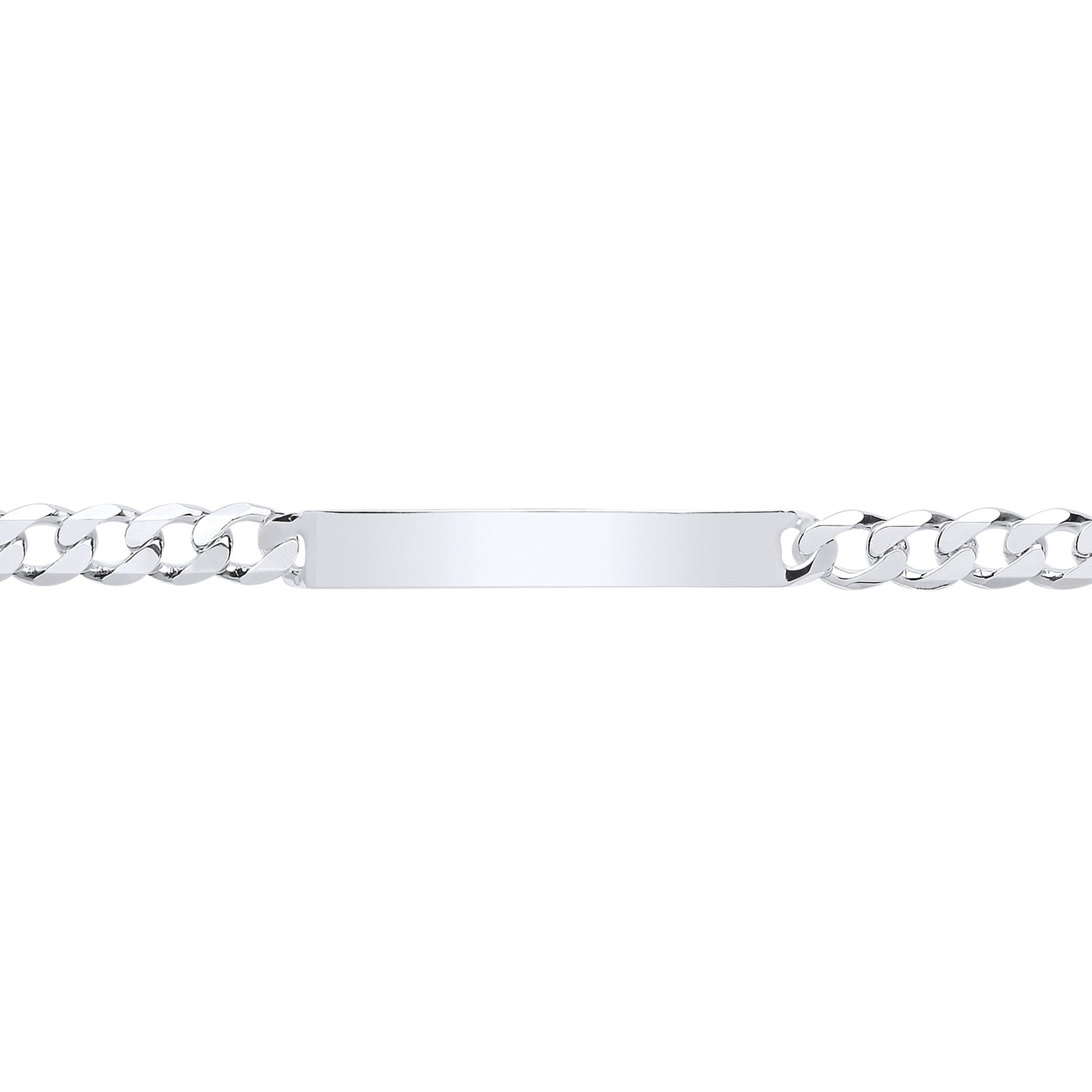 Mens Silver  Traditional Flat Curb Chain ID Bracelet 21.5cm - ID33