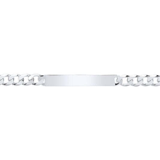 Mens Silver  Traditional Flat Curb Chain ID Bracelet 21.5cm - ID33