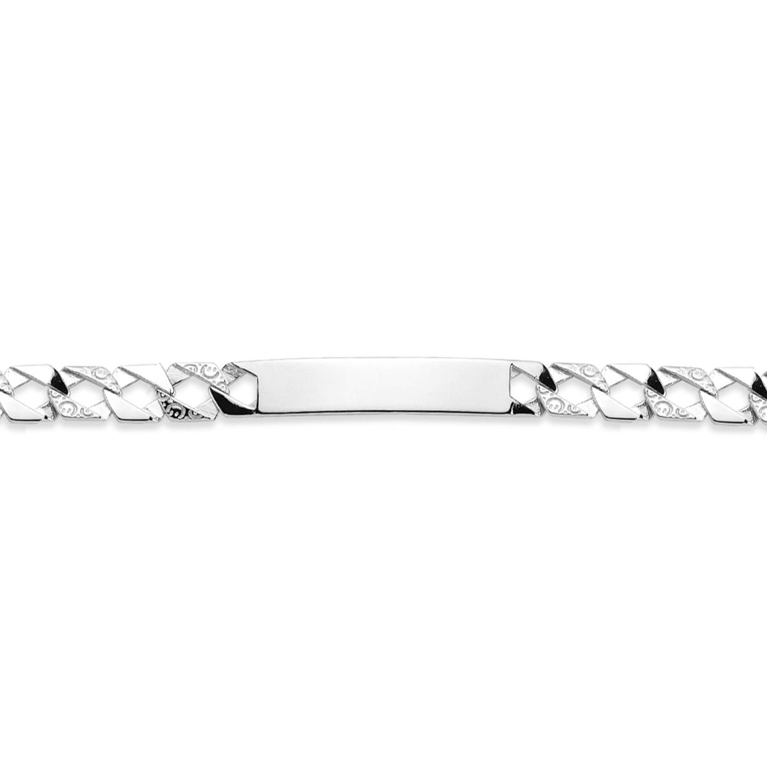Kids Silver  Cast Reptile Scale Curb Identity ID Bar Bracelet 6" - ID36