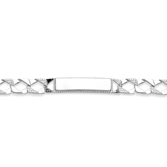 Kids Silver  Cast Lizard Scale Curb Identity ID Bar Bracelet 6" - ID37