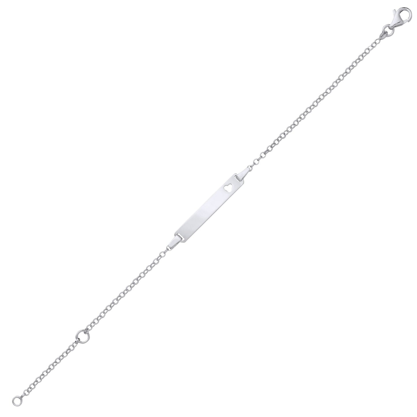 Kids Silver  Round Belcher Heart Identity ID Bar Bracelet 5 + 1" - ID38