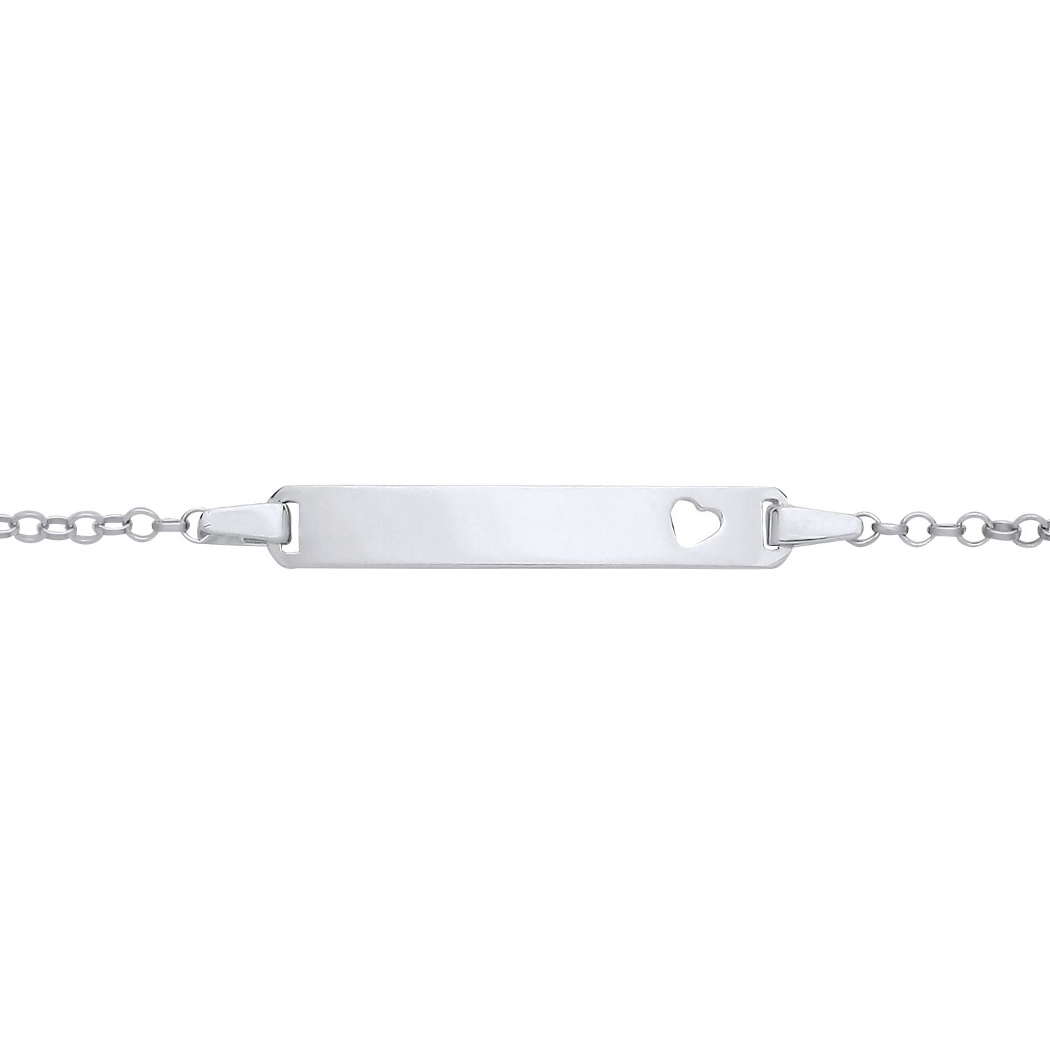 Kids Silver  Round Belcher Heart Identity ID Bar Bracelet 5 + 1" - ID38