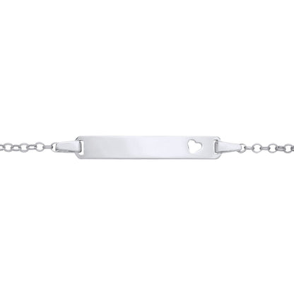 Kids Silver  Round Belcher Heart Identity ID Bar Bracelet 5 + 1" - ID38