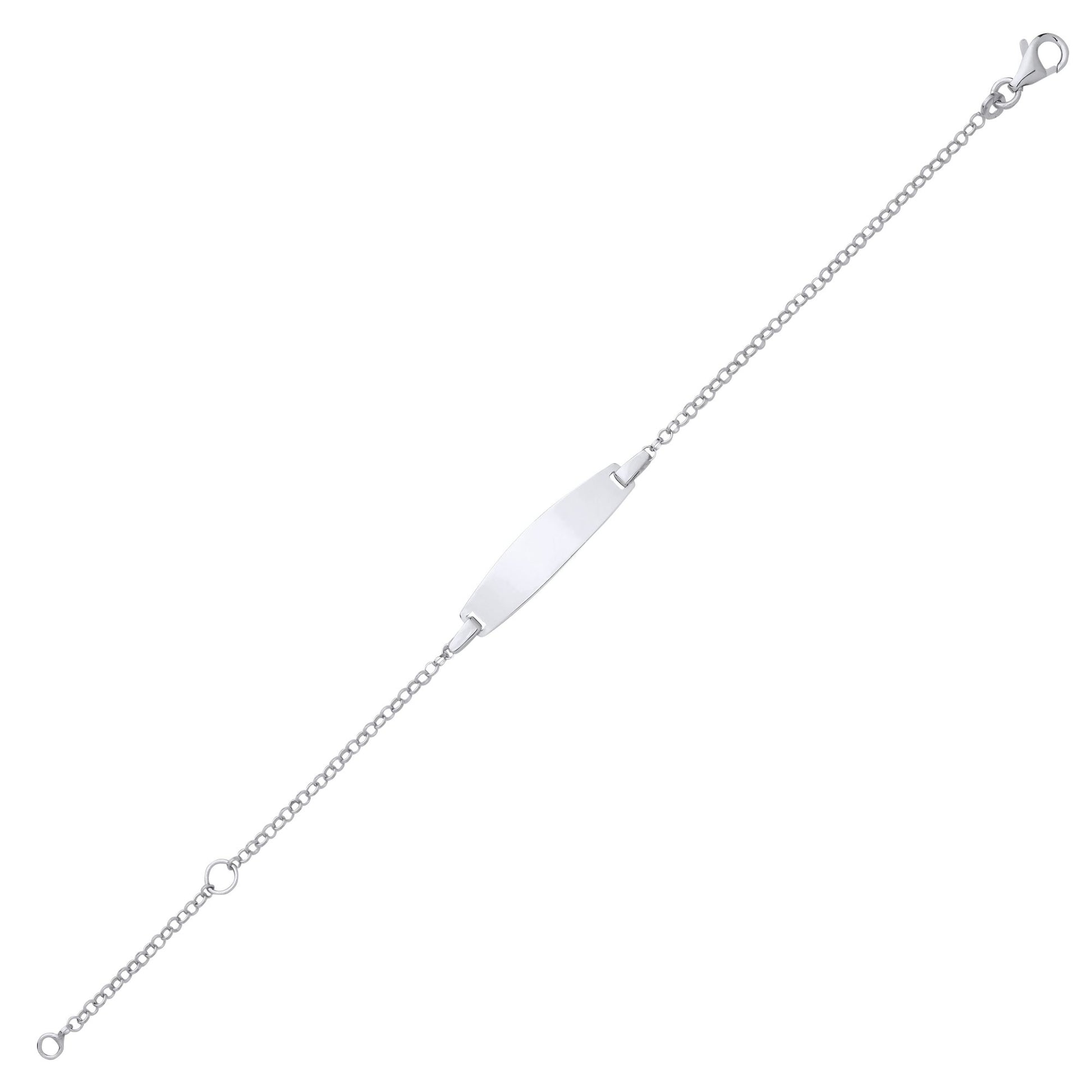 Kids Silver  Belcher Chain Oval Bar Identity ID Bracelet 5 + 1" - ID41