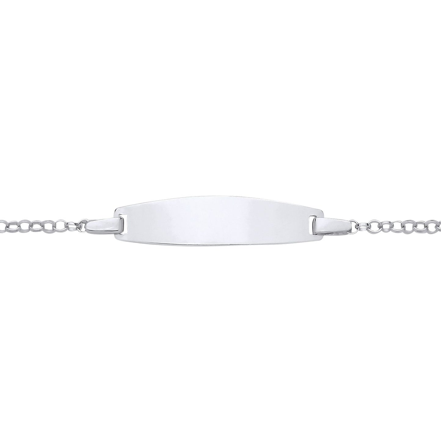 Kids Silver  Belcher Chain Oval Bar Identity ID Bracelet 5 + 1" - ID41