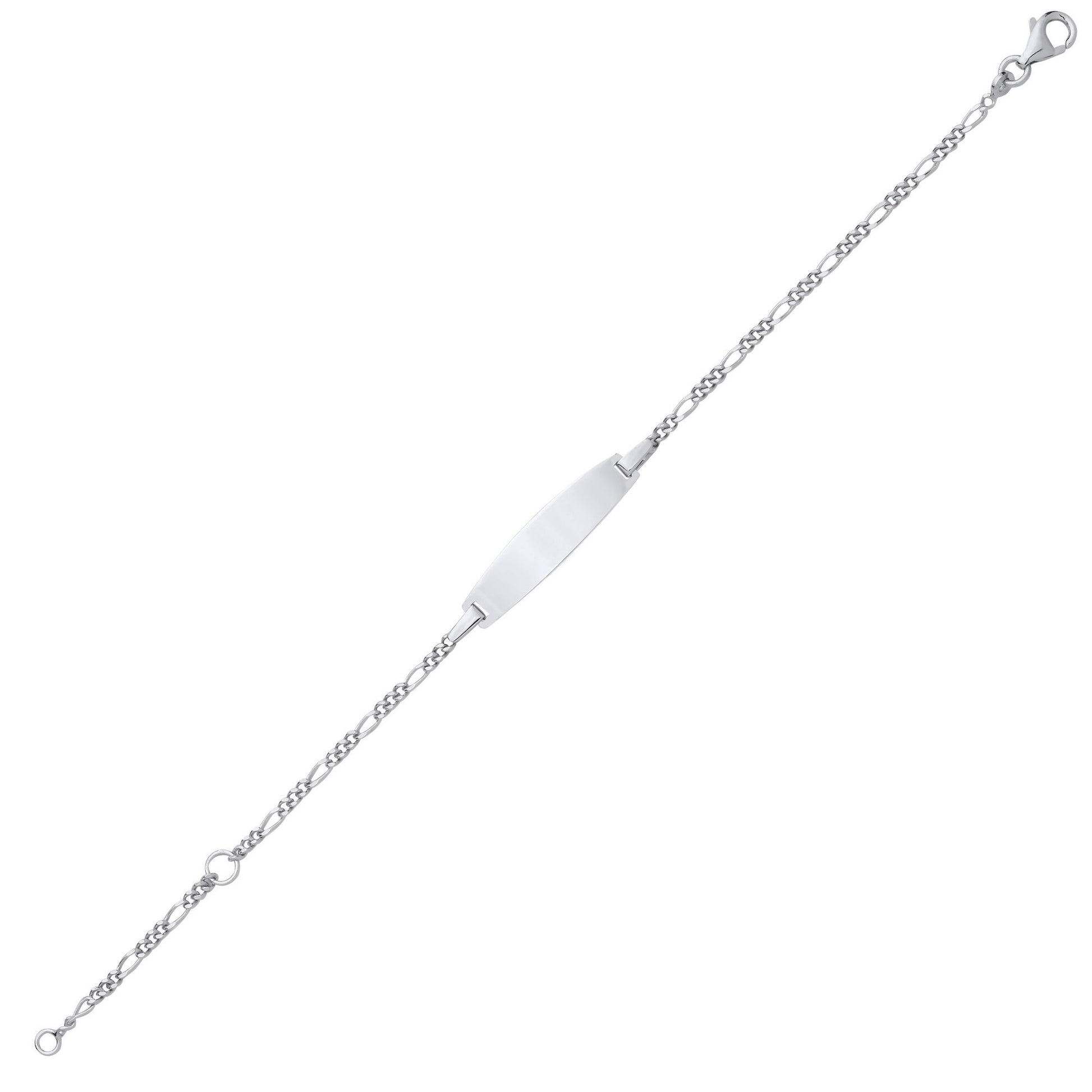Kids Silver  Figaro Chain Oval Bar Identity ID Bracelet 5 + 1 inch - ID42