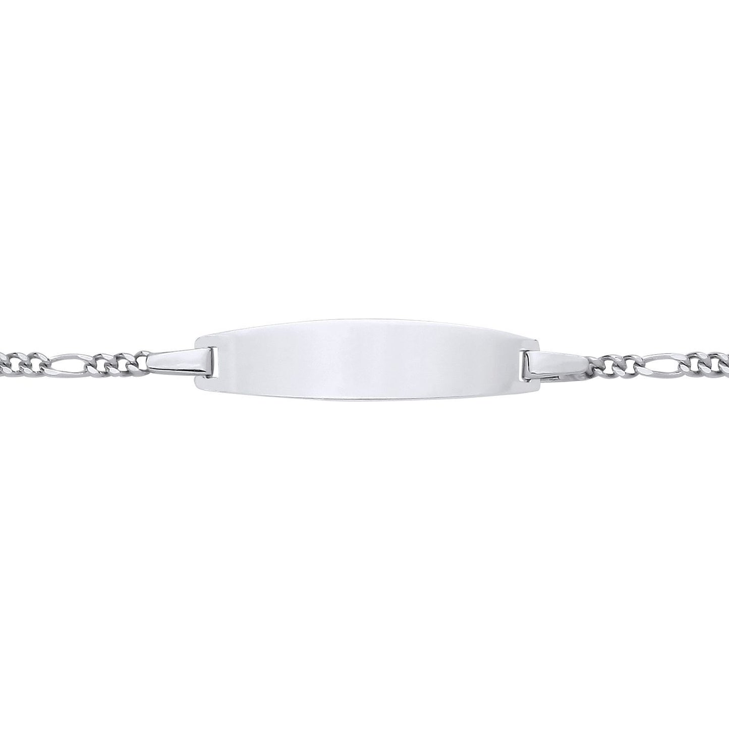 Kids Silver  Figaro Chain Oval Bar Identity ID Bracelet 5 + 1 inch - ID42