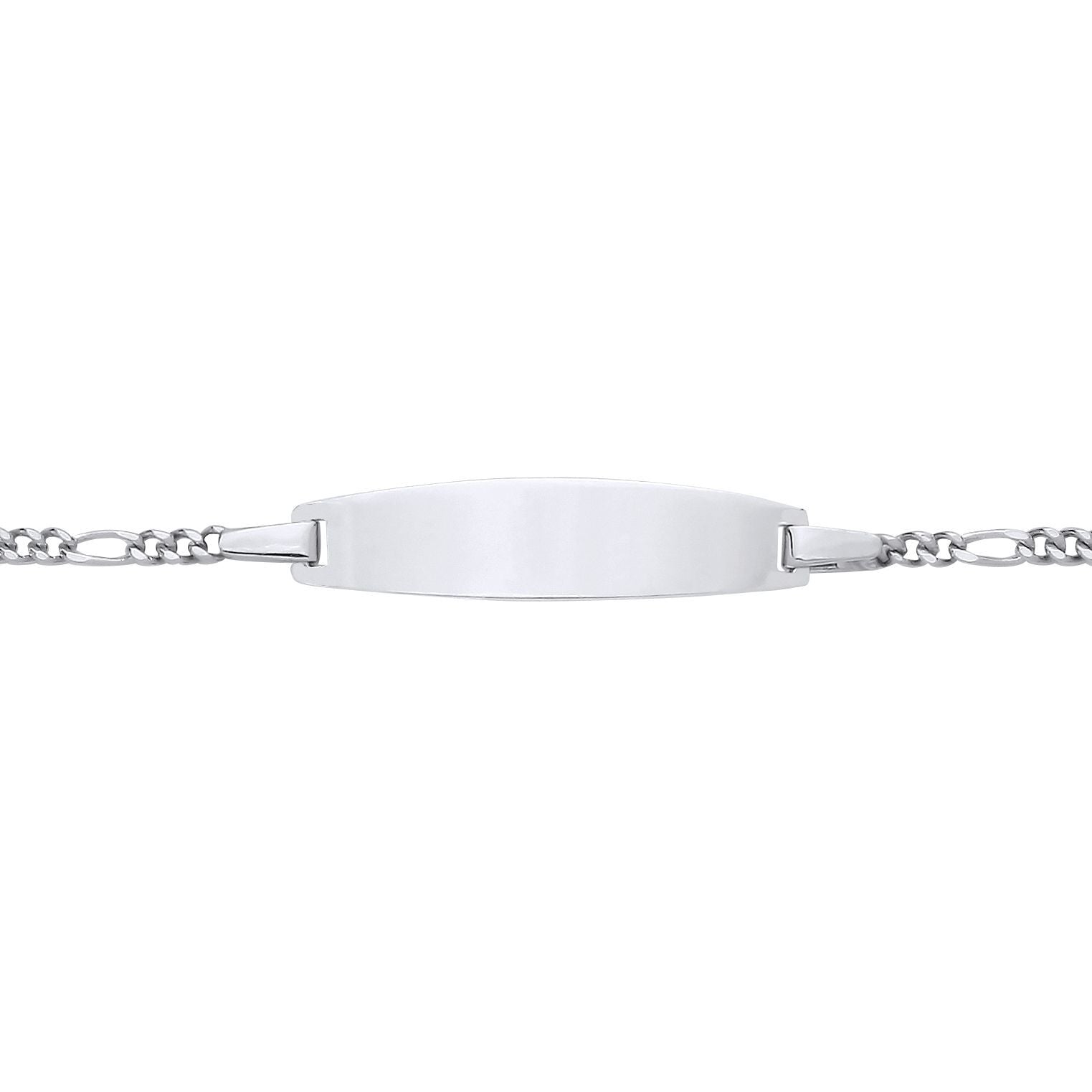 Kids Silver  Figaro Chain Oval Bar Identity ID Bracelet 5 + 1 inch - ID42