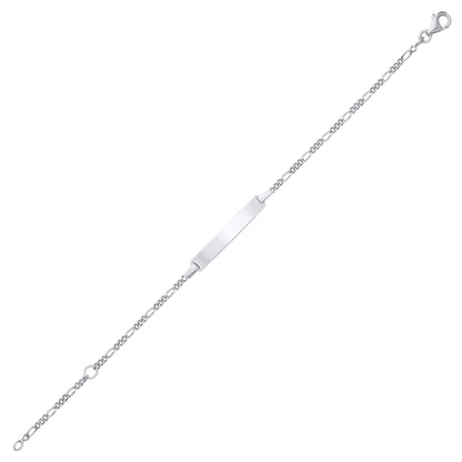 Kids Silver  Classic Figaro Chain Identity ID Bar Bracelet 5 + 1" - ID43