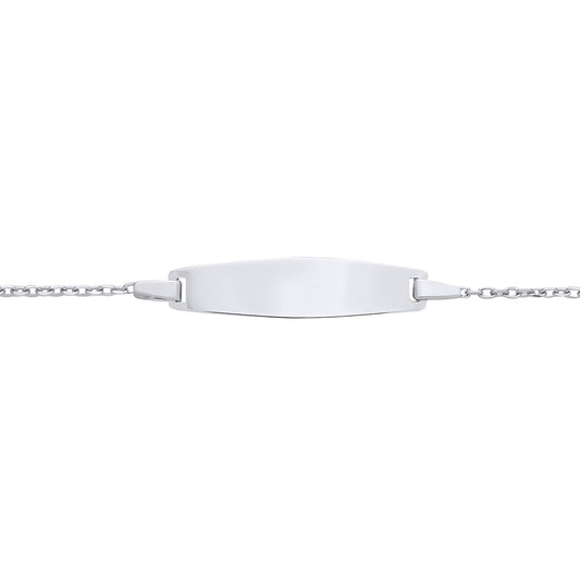 Kids Silver  Cable Chain Oval Bar Identity ID Bracelet - ID46
