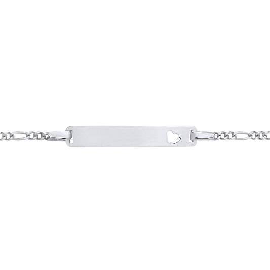 Kids Silver  Classic Figaro Heart Identity ID Bar Bracelet 5 + 1" - ID47