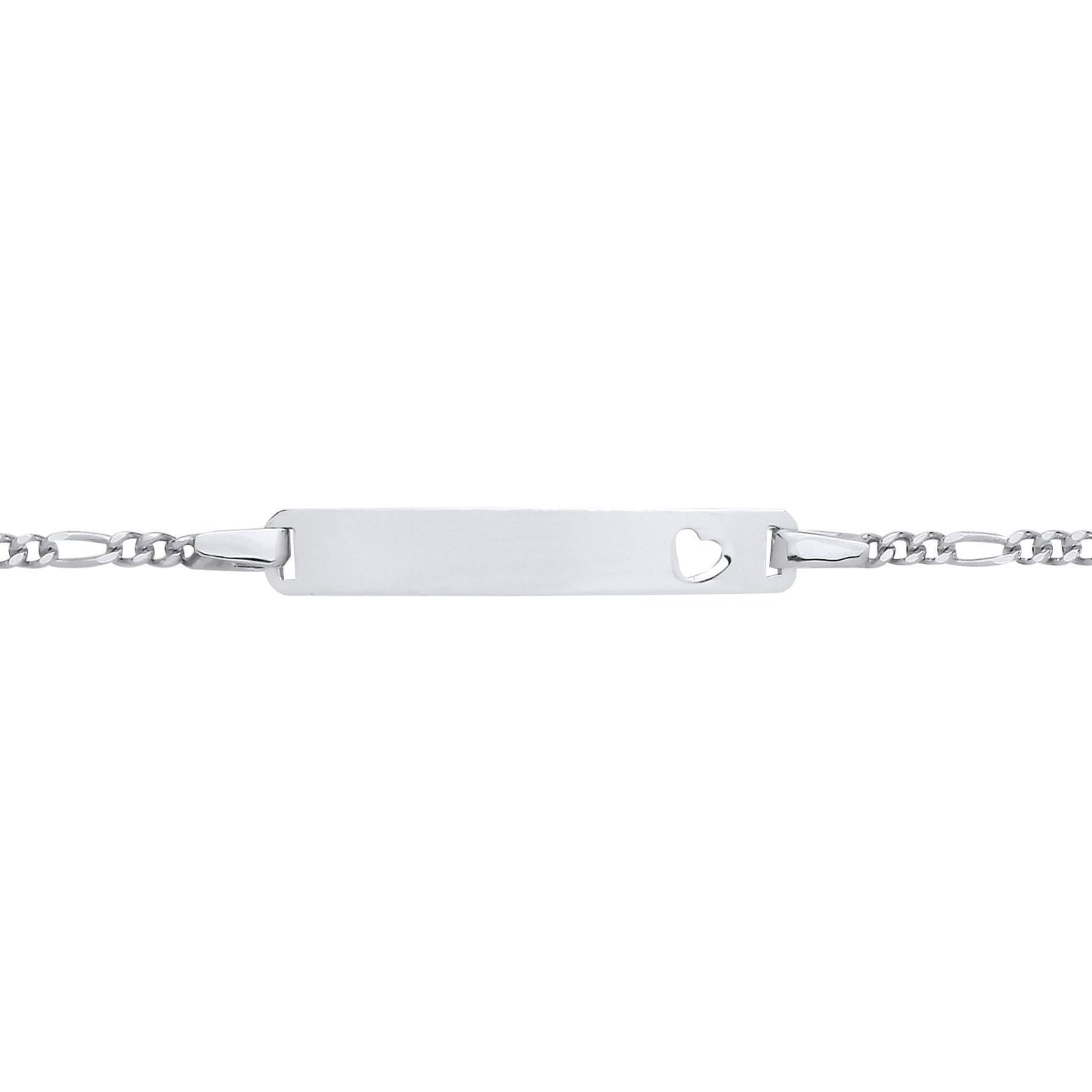Kids Silver  Classic Figaro Heart Identity ID Bar Bracelet 5 + 1" - ID47