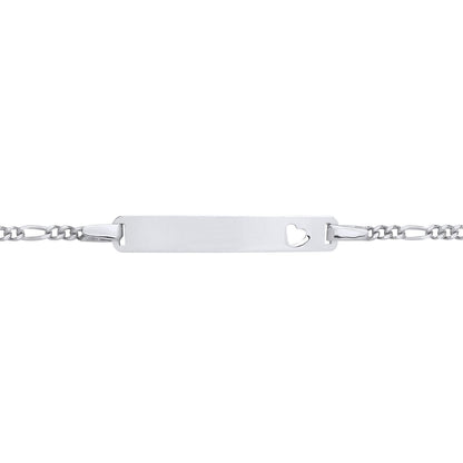 Kids Silver  Classic Figaro Heart Identity ID Bar Bracelet 5 + 1" - ID47