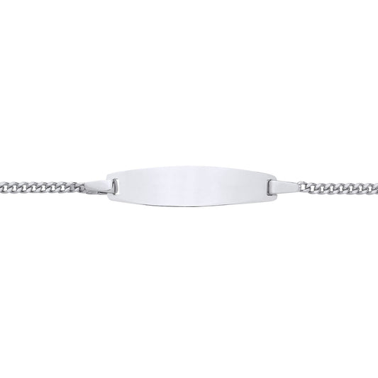 Kids Silver  Curb Chain Oval Bar Identity ID Bracelet 5 + 1 inch - ID48