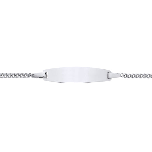 Kids Silver  Curb Chain Oval Bar Identity ID Bracelet 5 + 1 inch - ID48