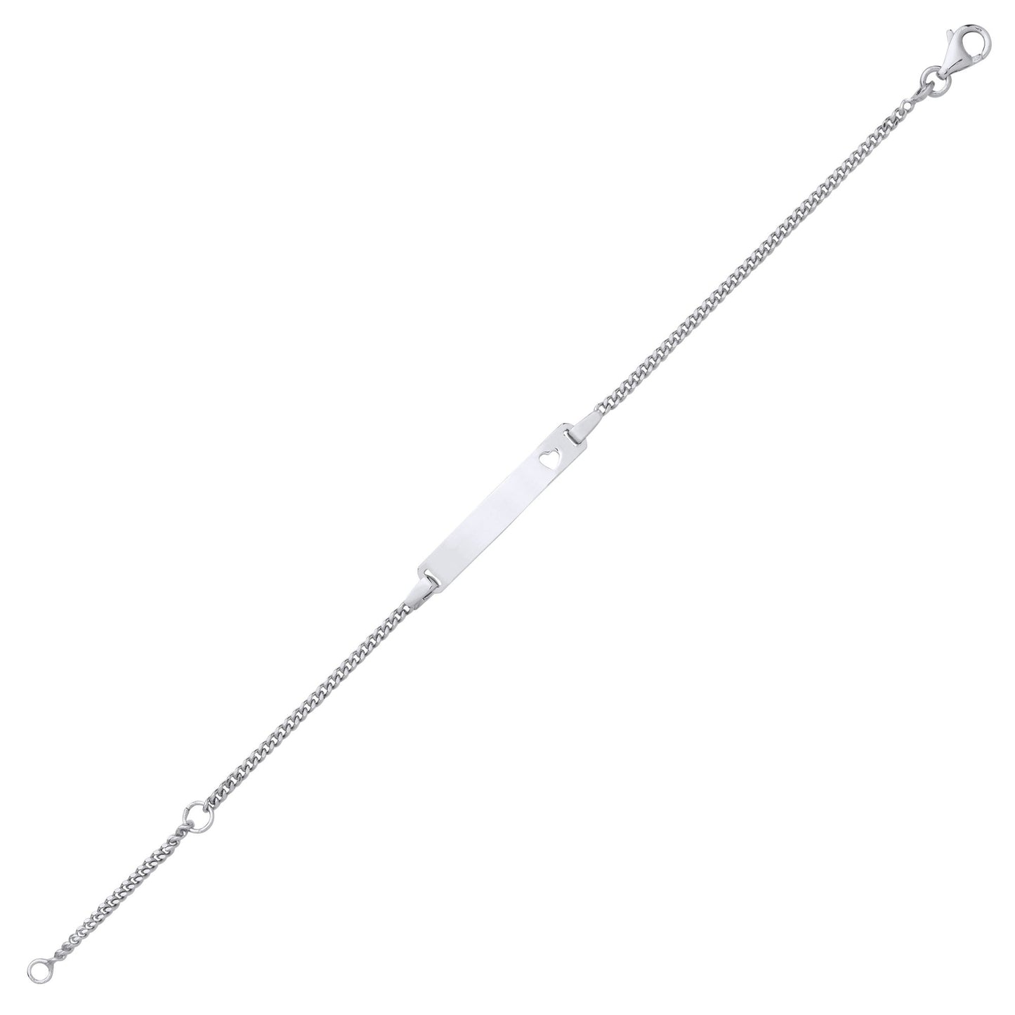 Kids Silver  Classic Curb Heart Identity ID Bar Bracelet 5 + 1" - ID50