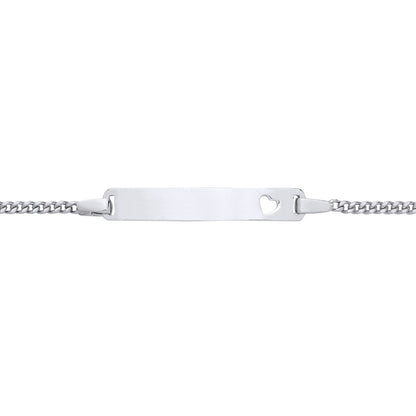 Kids Silver  Classic Curb Heart Identity ID Bar Bracelet 5 + 1" - ID50