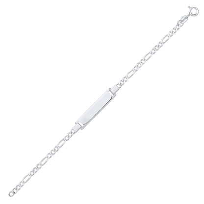 Kids Silver  Classic Figaro Link Identity ID Bar Bracelet - ID51