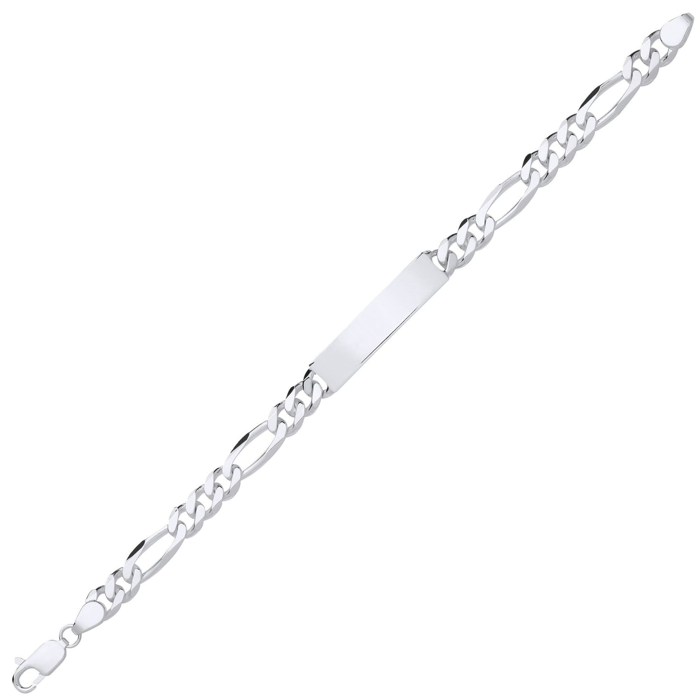 Mens Silver  Chunky Figaro Rectangular Bar ID Bracelet 8mm 8.5" - ID53