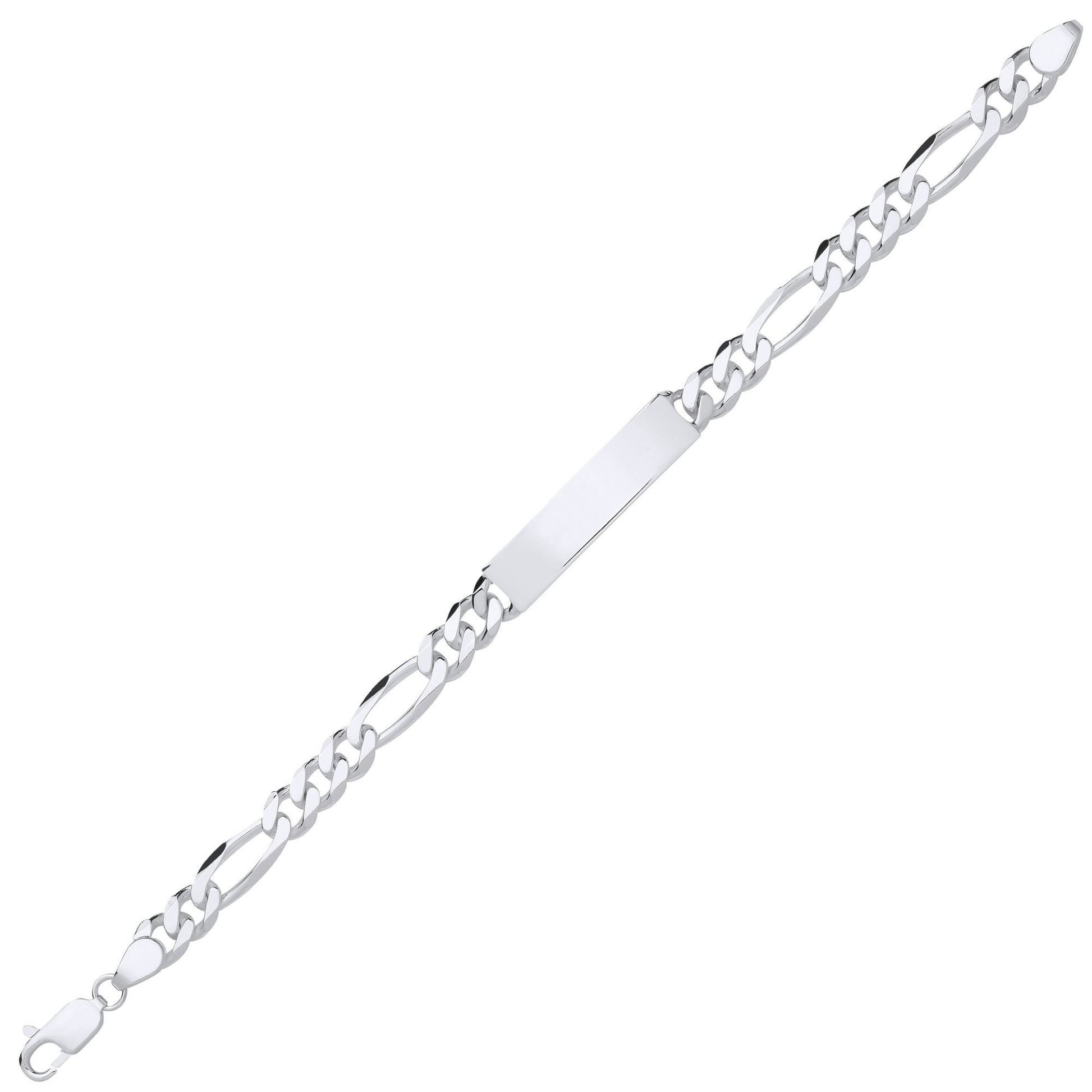 Mens Silver  Chunky Figaro Rectangular Bar ID Bracelet 8mm 8.5" - ID53