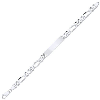 Mens Silver  Chunky Figaro Rectangular Bar ID Bracelet 8mm 8.5" - ID53