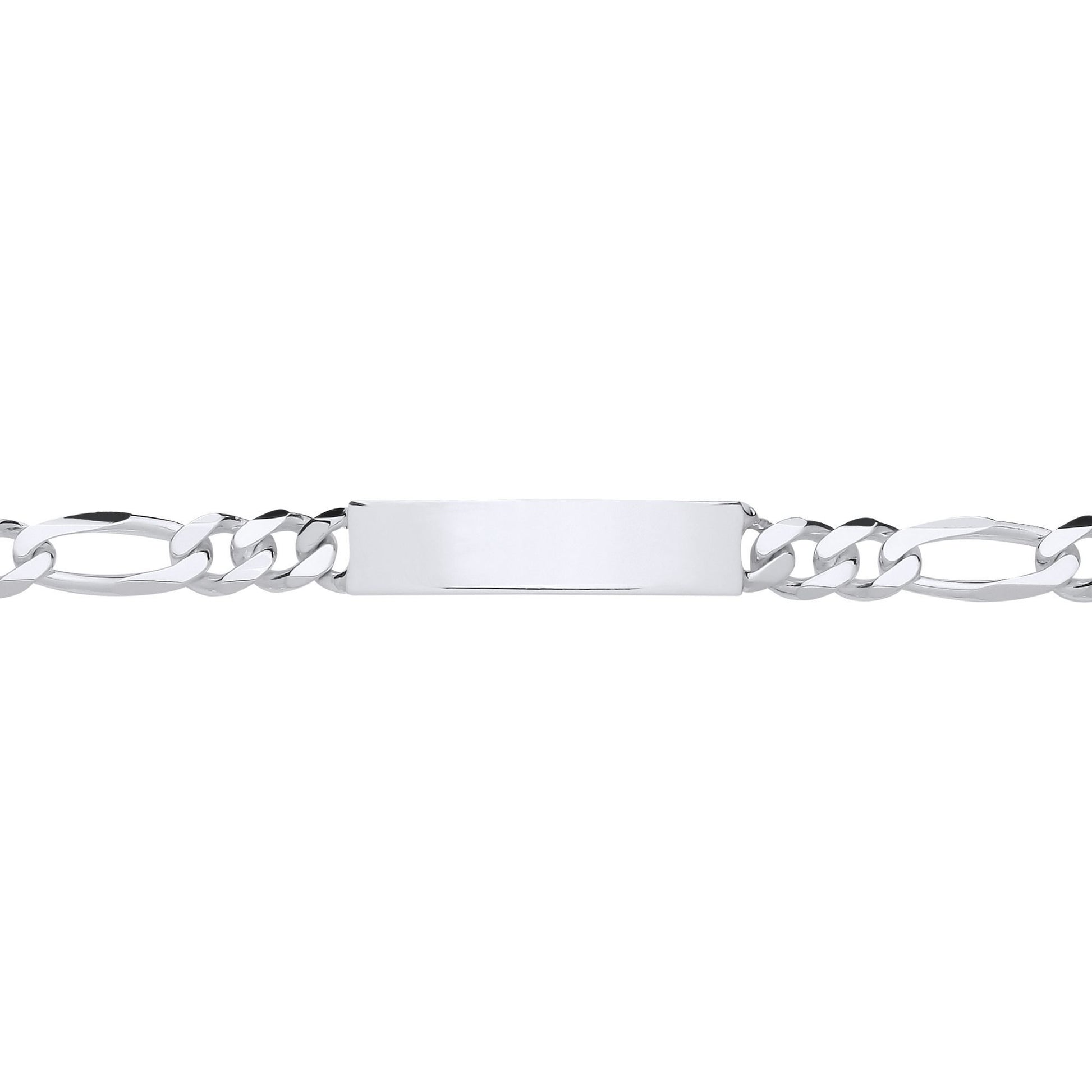 Mens Silver  Chunky Figaro Rectangular Bar ID Bracelet 8mm 8.5" - ID53
