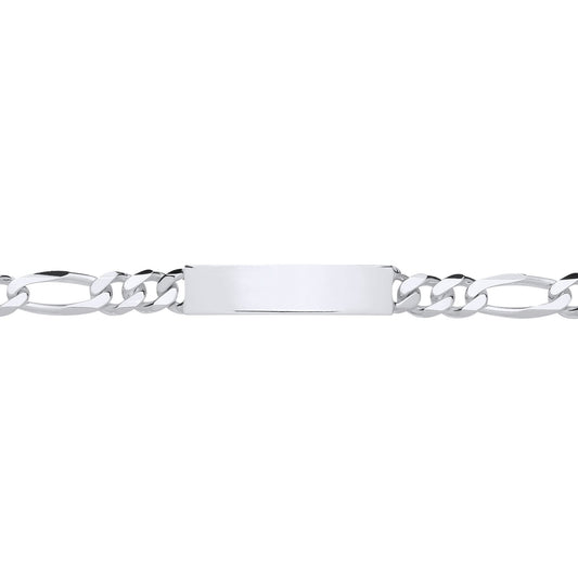 Mens Silver  Chunky Figaro Rectangular Bar ID Bracelet 8mm 8.5" - ID53