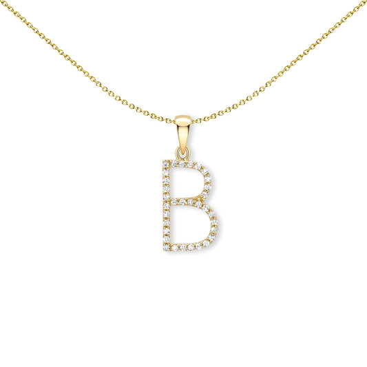 9ct Gold  Diamond Initial Charm Pendant Letter B - INNR0212-B