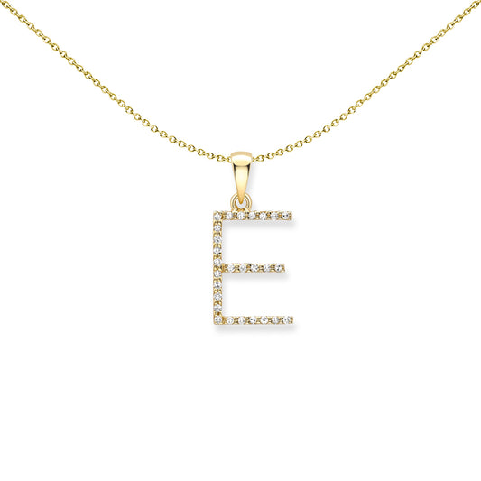 9ct Gold  Diamond Initial Charm Pendant Letter E - INNR0212-E