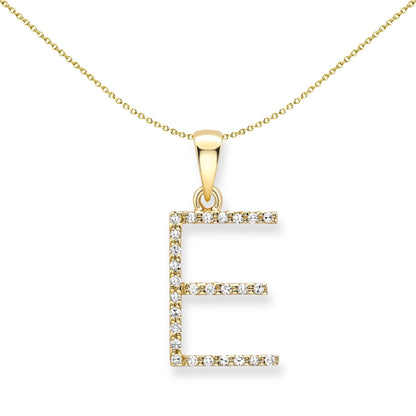 9ct Gold  Diamond Initial Charm Pendant Letter E - INNR0212-E