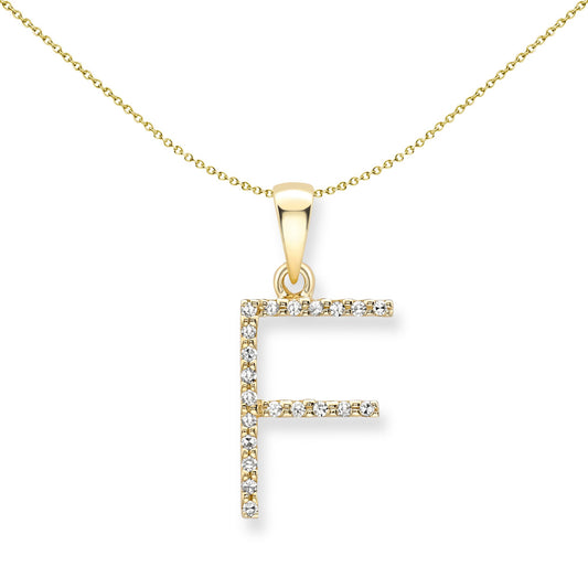 9ct Gold  Diamond Initial Charm Pendant Letter F - INNR0212-F