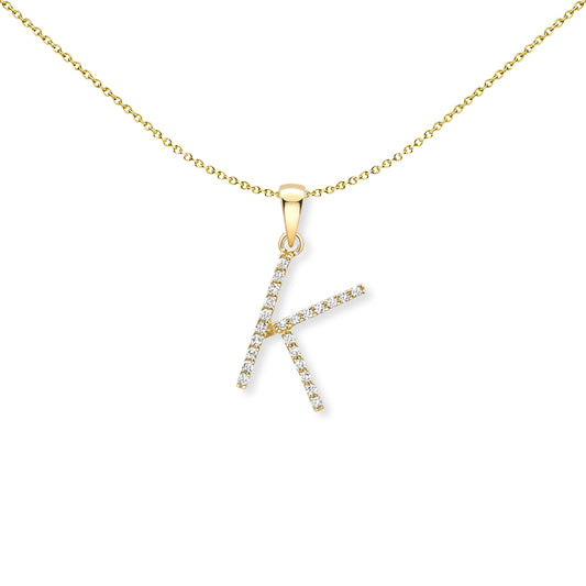9ct Gold  Diamond Initial Charm Pendant Letter K - INNR0212-K