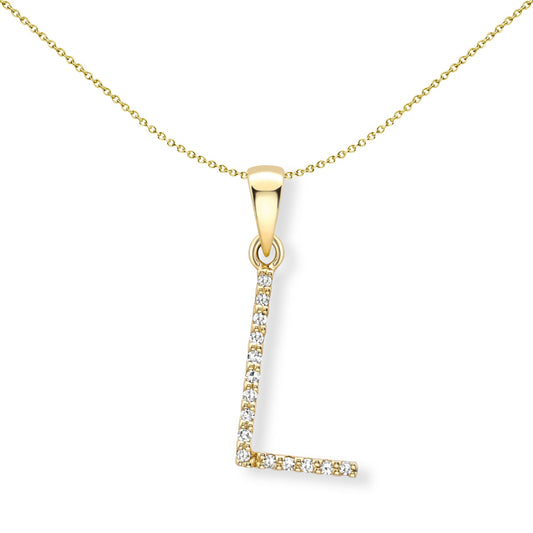 9ct Gold  Diamond Initial Charm Pendant Letter L - INNR0212-L