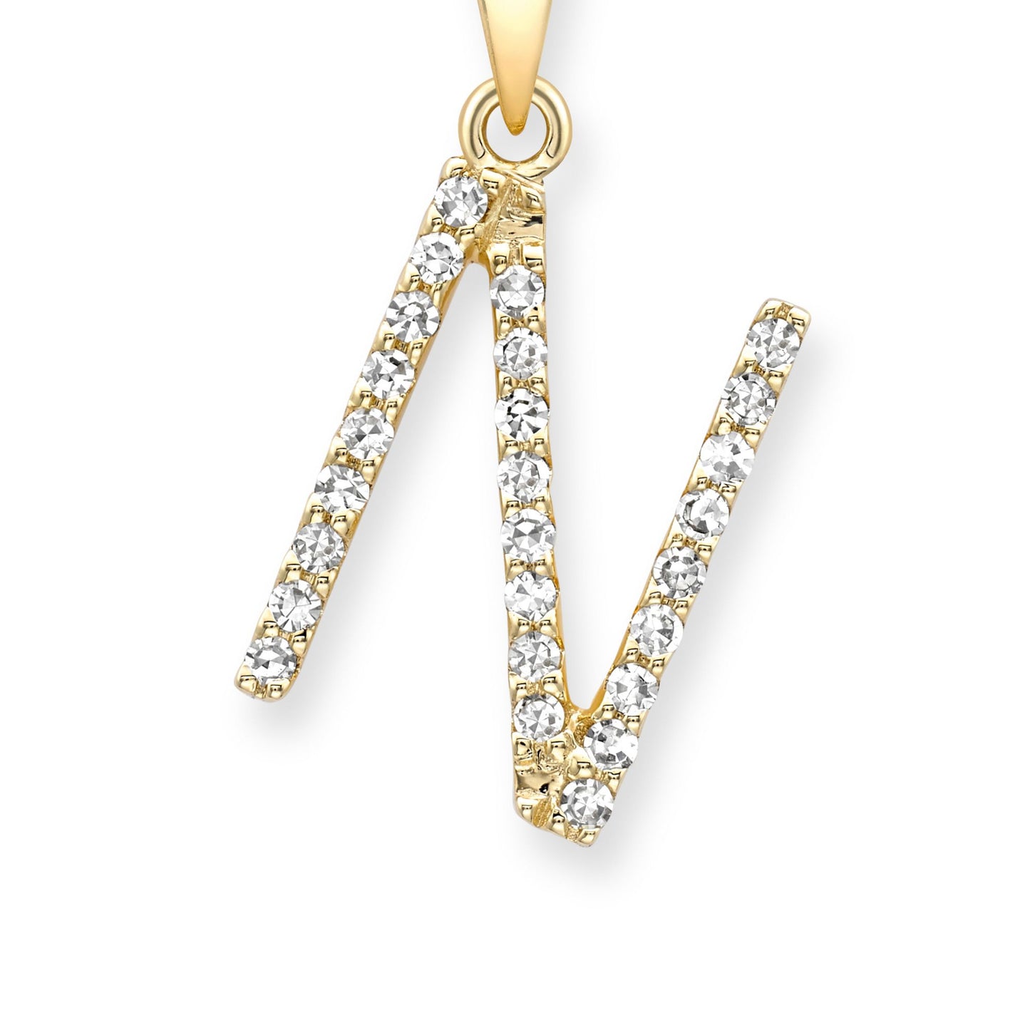 9ct Gold  Diamond Initial Charm Pendant Letter N - INNR0212-N