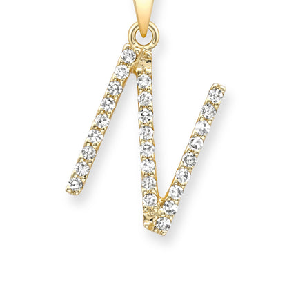 9ct Gold  Diamond Initial Charm Pendant Letter N - INNR0212-N