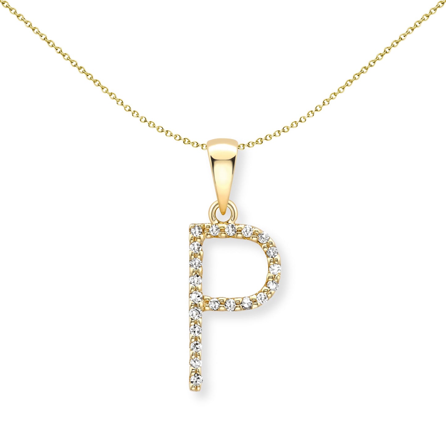 9ct Gold  Diamond Initial Charm Pendant Letter P - INNR0212-P
