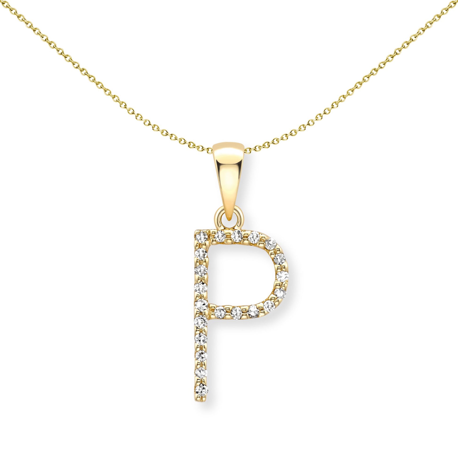 9ct Gold  Diamond Initial Charm Pendant Letter P - INNR0212-P