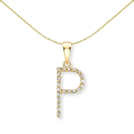 9ct Gold  Diamond Initial Charm Pendant Letter P - INNR0212-P