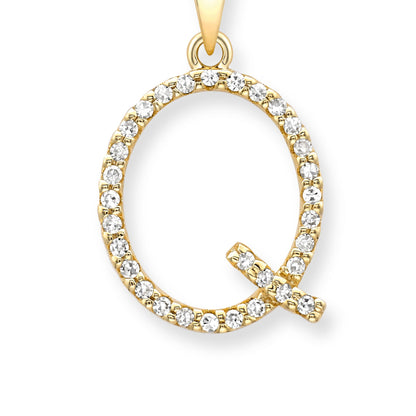 9ct Gold  Diamond Initial Charm Pendant Letter Q - INNR0212-Q