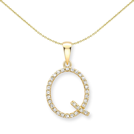 9ct Gold  Diamond Initial Charm Pendant Letter Q - INNR0212-Q