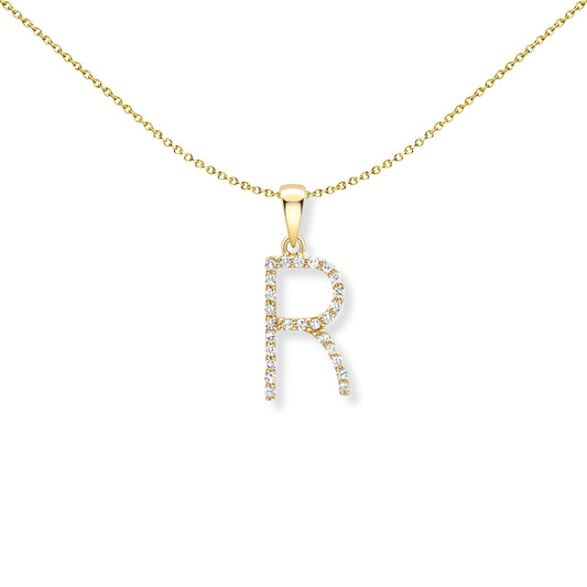 9ct Gold  Diamond Initial Charm Pendant Letter R - INNR0212-R