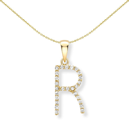 9ct Gold  Diamond Initial Charm Pendant Letter R - INNR0212-R