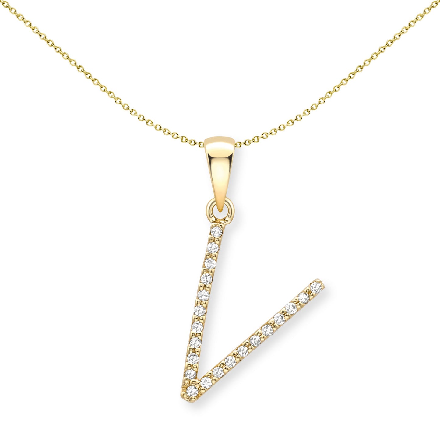 9ct Gold  Diamond Initial Charm Pendant Letter V - INNR0212-V