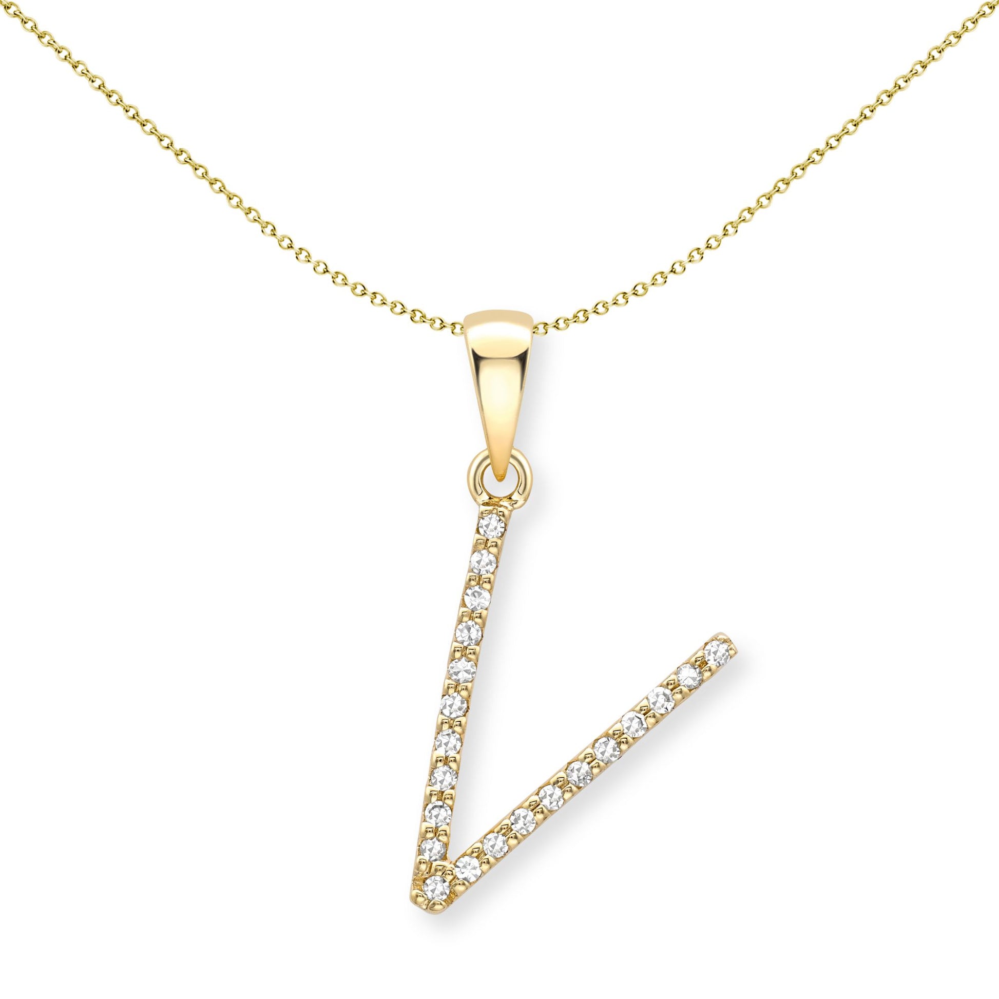 9ct Gold  Diamond Initial Charm Pendant Letter V - INNR0212-V