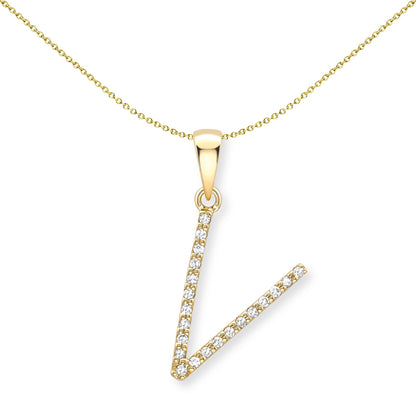9ct Gold  Diamond Initial Charm Pendant Letter V - INNR0212-V