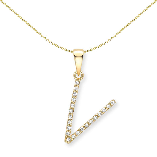 9ct Gold  Diamond Initial Charm Pendant Letter V - INNR0212-V