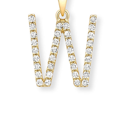 18ct Gold  Diamond Initial Charm Pendant Letter W - INNR0213-W