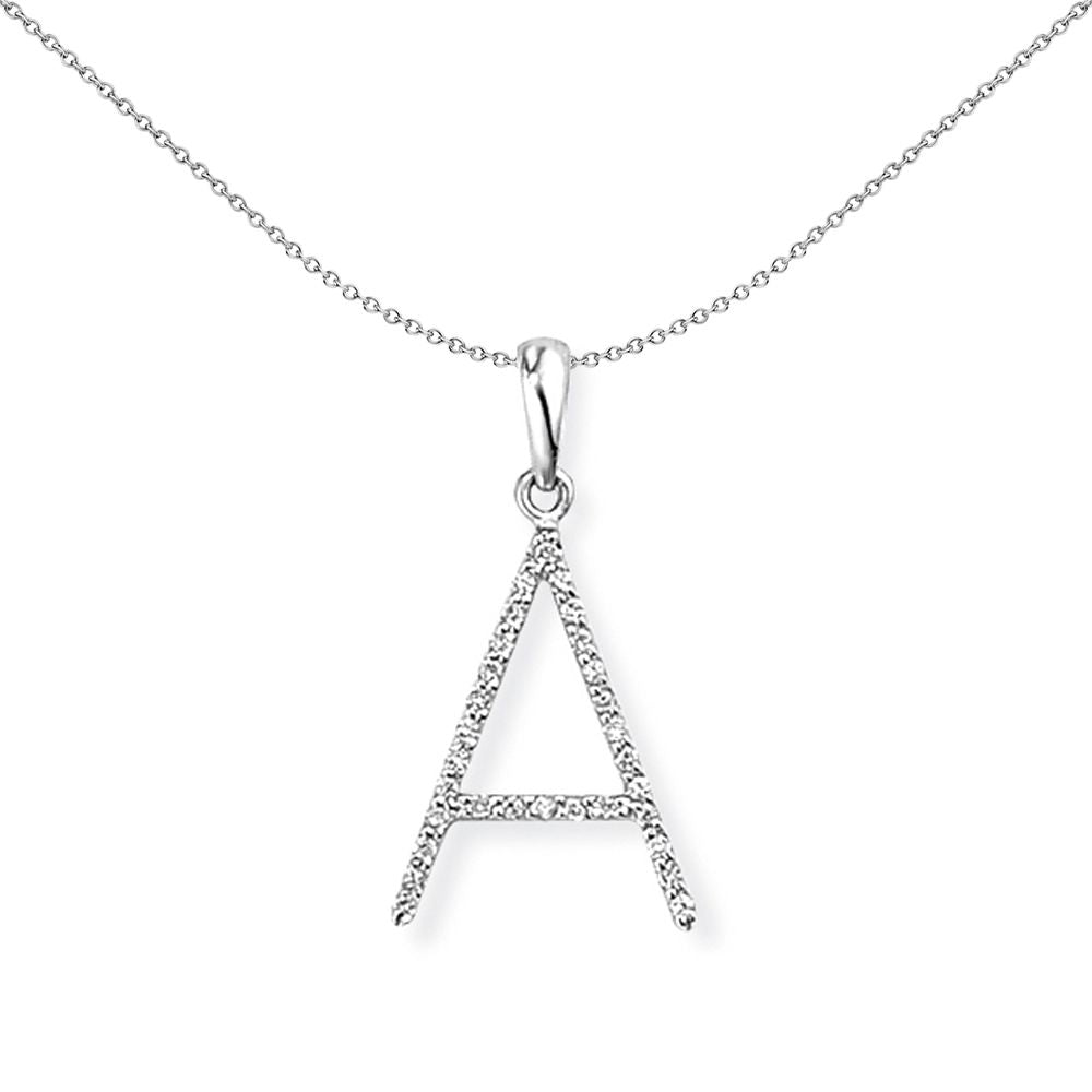 18ct White Gold  Diamond Initial Charm Pendant Letter A 11x20mm - INNR027-A