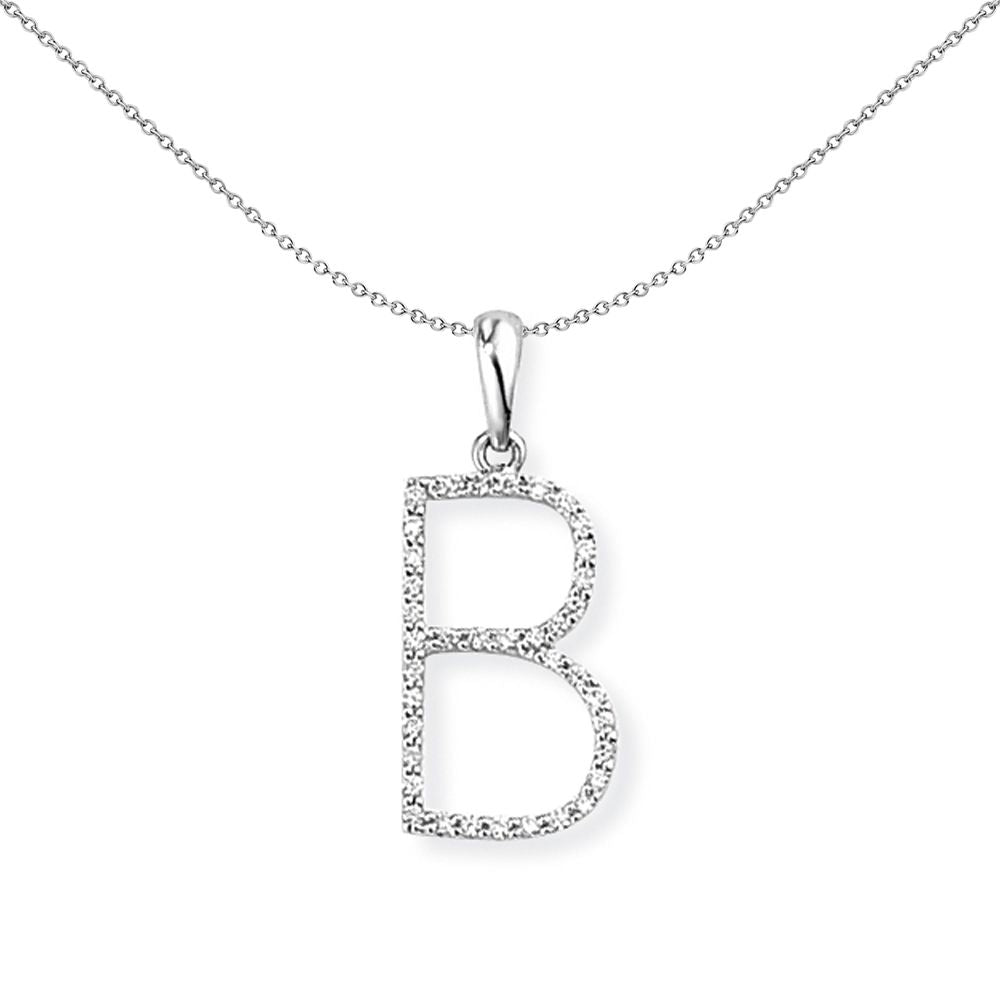 18ct White Gold  Diamond Initial Charm Pendant Letter B 8x21mm - INNR027-B